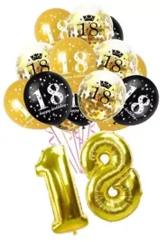 balony-na-18-urodziny-osiemnastka-zlote-czarne
