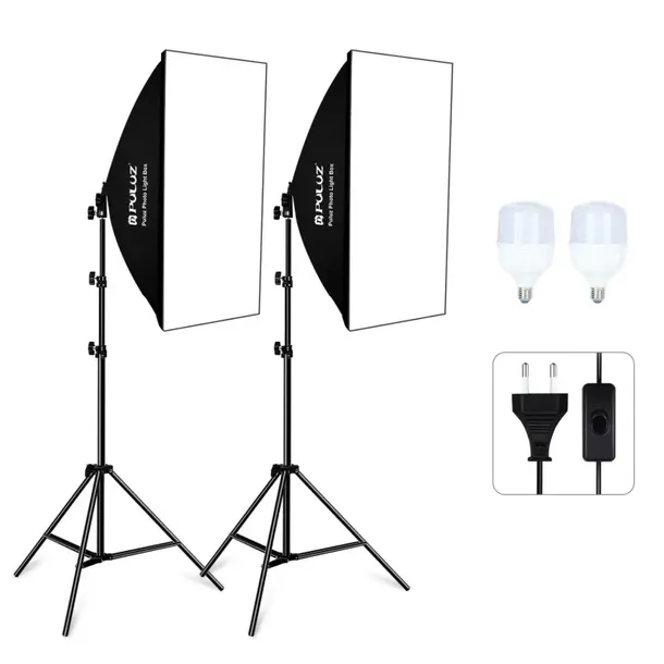 2x LAMPY STUDYJNE PULUZ SOFTBOX 50x70cm ŻARÓWKI LED LAMPA DO ZDJĘĆ STUDYjNA