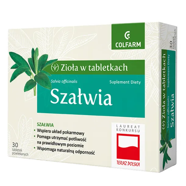 Colfarm Zioła w Tabletkach Szałwia 30 tab. Data przydatności: 30.06.2028 r.