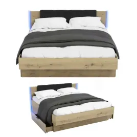 lozko-nowoczesne-z-szufladami-160x200-led-podwojne-dab-artisan-czarne