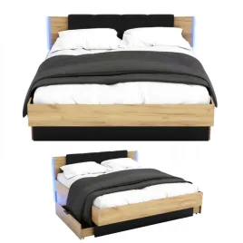lozko-nowoczesne-z-szufladami-180x200-led-podwojne-dab-zloty-craft-czarne