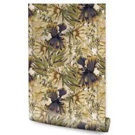 tapeta-do-jadalni-kwiaty-styl-vintage-abstrakcja-rosliny-natura-liscie
