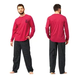 bawelniana-pizama-meska-w-kratke-z-dlugim-rekawem-i-spodniami-key-xl