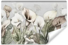 fototapeta-do-salonu-malowane-kwiaty-kalie-liscie-natura-450x300