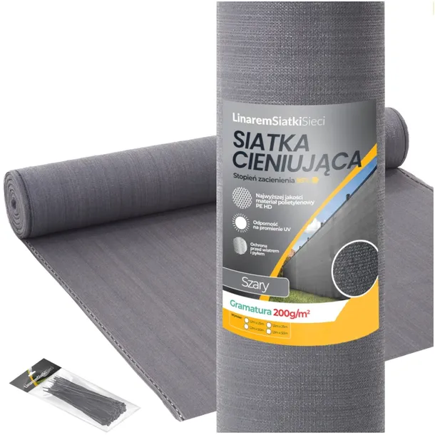 SIATKA CIENIUJĄCA 95% MASKUJĄCA 2x25m OSŁONA NA PŁOT OGRODZENIE SZARA +UV