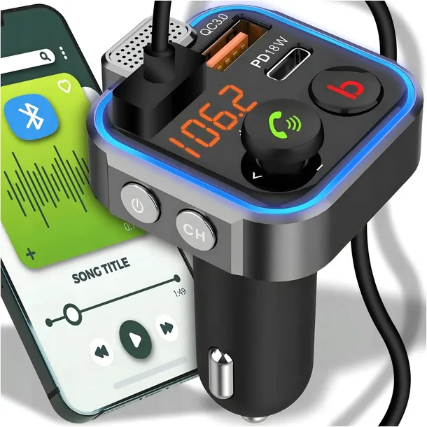 TRANSMITER samochodowy DO AUTA bluetooth FM AUDIO szybka ŁADOWARKA 2xUSB