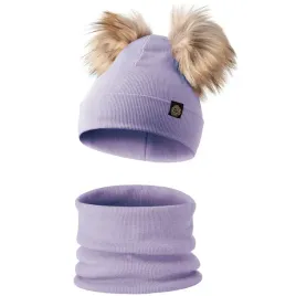 czapka-komin-komplet-dzieciecy-przejsciowy-pompony-jesien-zima-48-56-lila