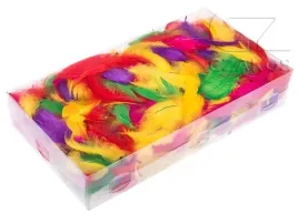 piorka-dekoracyjne-pudelko-mix-czerwone-fiolet-zielone-zolte-200-sztuk-35g