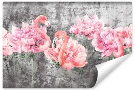 fototapeta-do-jadalni-flamingi-piwonie-beton-mural-abstrakcja-450x300