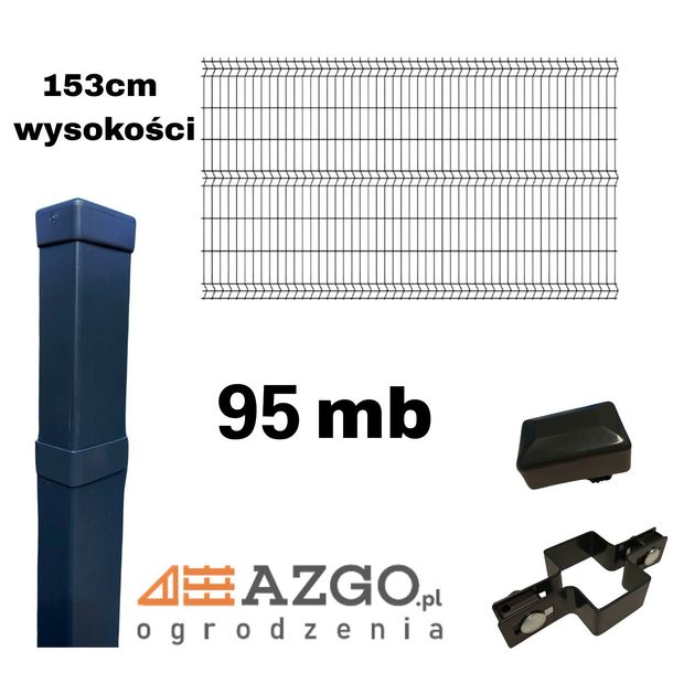 Ogrodzenie Panelowe 153cm fi4 – KOMPLET 95 mb (panele, słupki i akcesoria)
