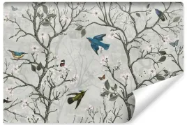 fototapeta-do-jadalni-kolorowe-ptaki-drzewa-kwiaty-motyle-natura-400x280