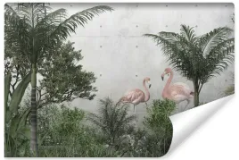 fototapeta-do-salonu-flamingi-tropikalne-drzewa-palmy-beton-450x300