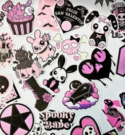 zestaw-naklejek-pvc-wodoodporne-matowe-mix-czarne-rozowe-kawaii-50-szt