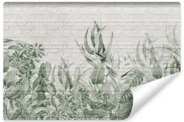 fototapeta-liscie-tropikalne-ceglana-sciana-abstrakcja-efekt-3d-450x300