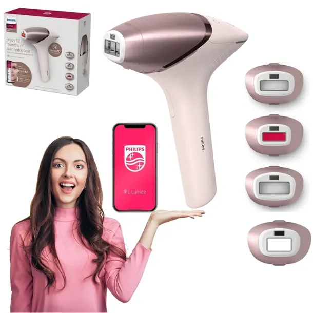 Depilator IPL Philips Lumea 9900 BRI977/00 SenseIQ SkinAI 4 nasadki do twarzy, bikini