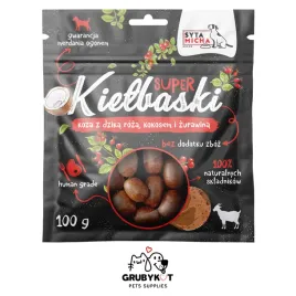przysmak-dla-psa-syta-micha-super-kielbaski-koza-z-dzika-roza-100g