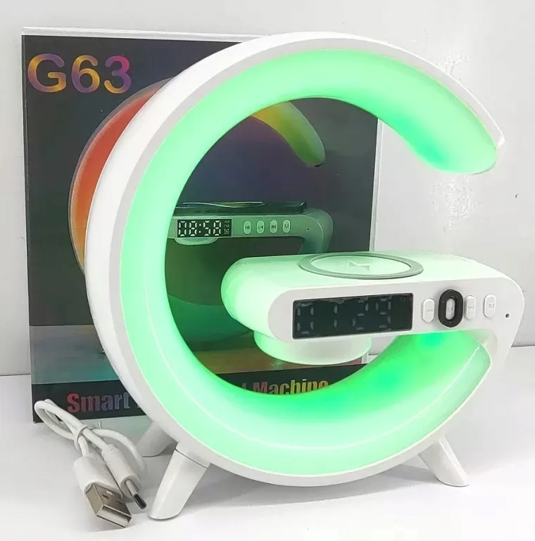 lampka-led-gamingowa-rgb-glosnik-ladowarka-indukcyjna-qi-zegar-budzik-g63-stan-nowy