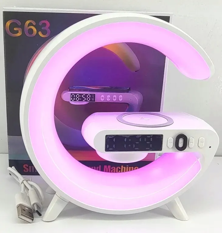 lampka-led-gamingowa-rgb-glosnik-ladowarka-indukcyjna-qi-zegar-budzik-g63-stan-nowy