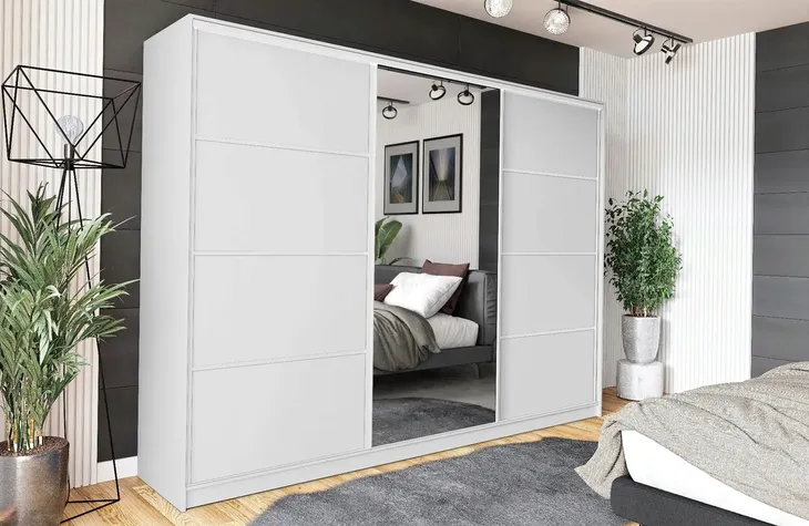 Szafa przesuwna VIP 270 cm biały mat z szufladami i lustrem