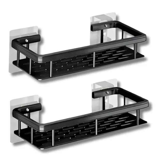 ZESTAW 2 SZT PÓŁKA ŁAZIENKOWA WISZĄCA METALOWA SAMOPRZYLEPNA CZARNA LOFT