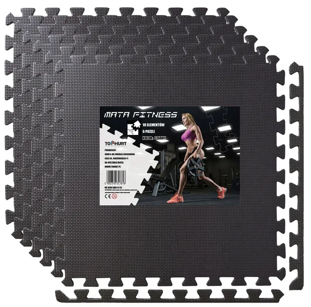 MATA PIANKOWA PUZZLE POD SPRZĘT DO ĆWICZEŃ NA SIŁOWNIE FITNESS CZARNA 6szt