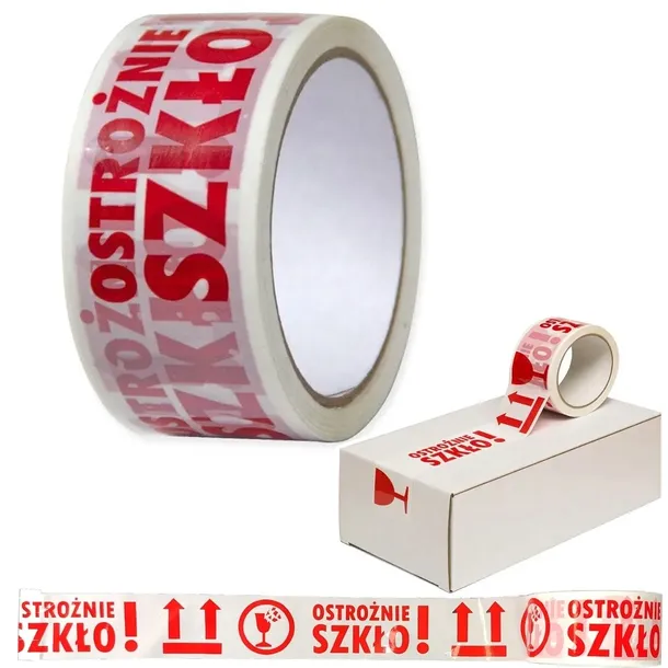 Taśma Klejąca Pakowa Bezpieczeństwa OSTROŻNIE SZKŁO 48mm x 45m