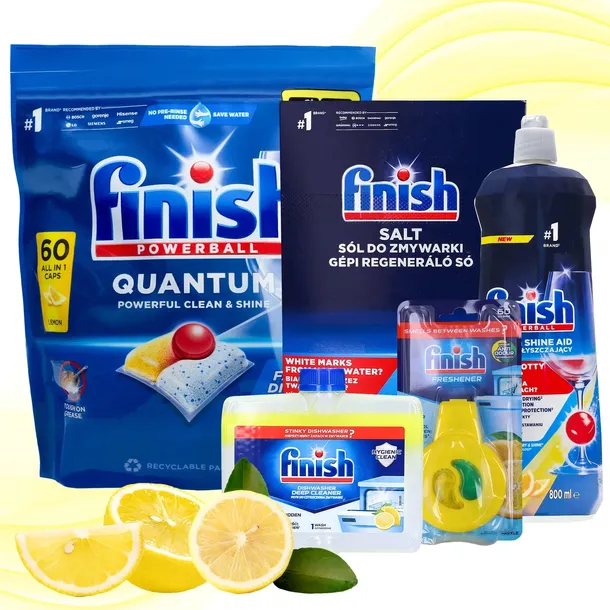FINISH Zestaw XL do Zmywarki Kapsułki 60szt Nabłyszczacz Sól Czyścik Zapach