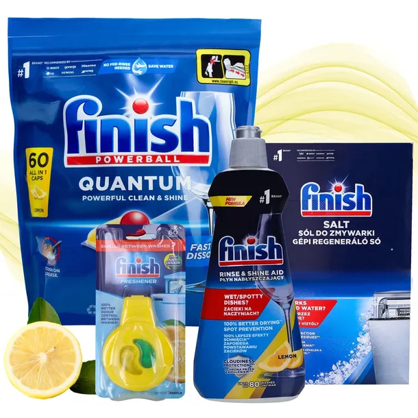 Finish Zestaw do Zmywarki Kapsułki Quantum 60 Sól Nabłyszczacz Zapach Lemon