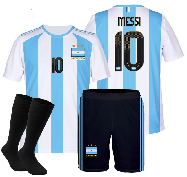 Strój Piłkarski Messi Argentyna Koszulka Spodenki Getry r. 122 Euro 2024