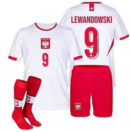 Strój Piłkarski Lewandowski Polska Koszulka Spodenki Getry r. 128 Euro 2024