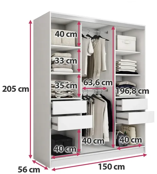 biala-szafa-przesuwna-150-cm-top-z-szufladami-drazki-polki-kolor-frontow-bialy