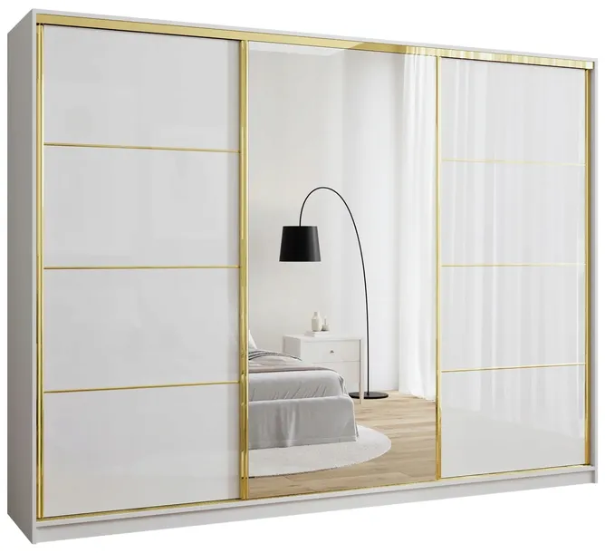 Szafa przesuwna z lustrem 280 cm GOLD NEW biel drążki