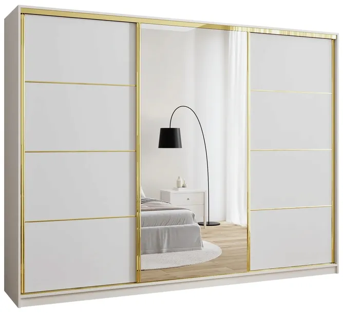 Szafa przesuwna z lustrem 280 cm GOLD NEW biel półki