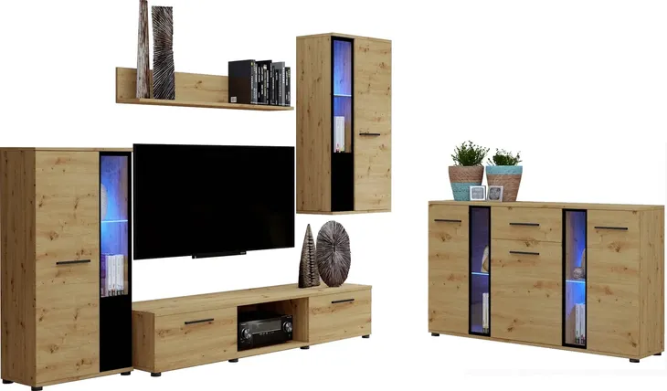 Meblościanka do salonu z komodą CUBE dąb artisan