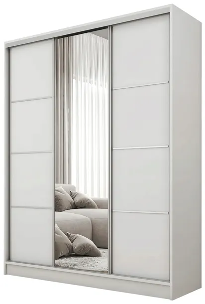 Szafa przesuwna z lustrem 150 cm BEST biała półki szuflady drążki