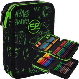 coolpack-piornik-szkolny-dwukomorowy-wyposazenie-kredki-flamastry-game