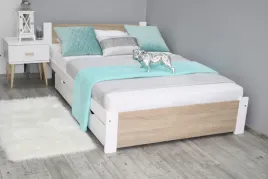 lozko-drewniane-3d-100x200-biale-dab-sonoma-stelaz-materac-sprezynowy