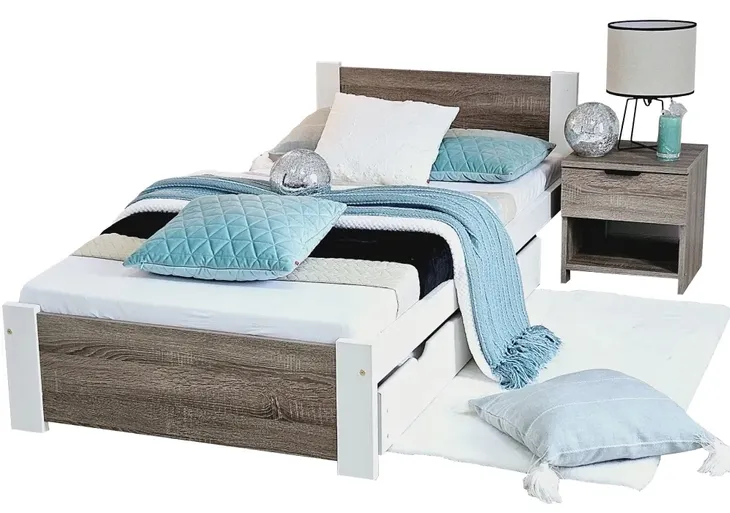 Łóżko pojedyncze 3D 90x200 białe - dąb truflowy + stelaż gratis masywne