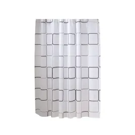 zaslona-prysznicowa-150x180cm-biala-w-czarno-szare-prostokaty-z-haczykami