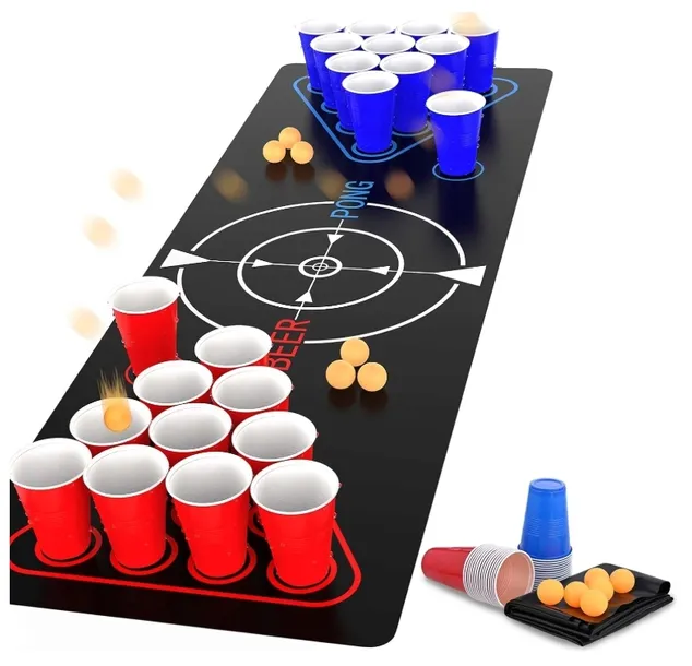 GRA IMPREZOWA BEER PONG ZESTAW 22x KUBKI 6x PIŁKA 1x MATA 180CM PREZENT
