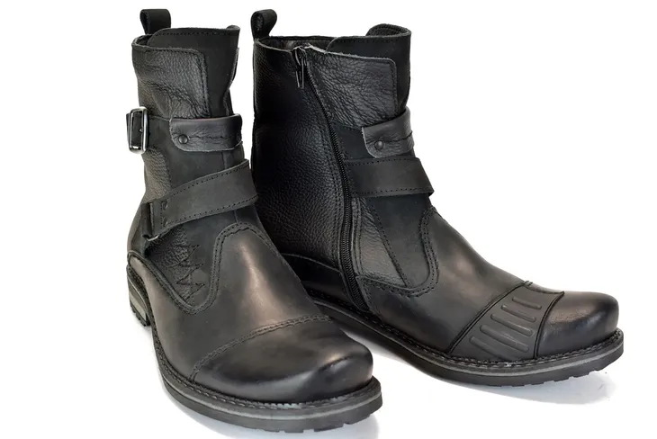 BUTY MOTOCYKLOWE SKÓRZANE CZARNE Z ELASTOMEREM 39