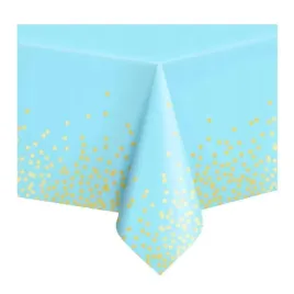 obrus-foliowy-137x274cm-niebieski-w-zlote-kropki
