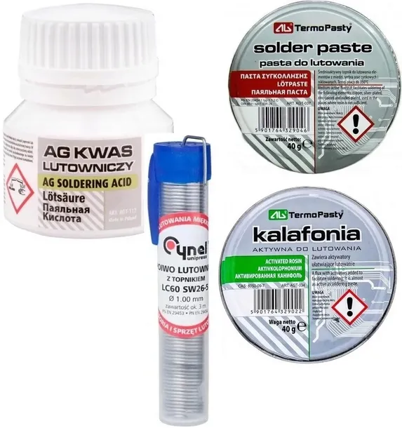 ZESTAW DO LUTOWANIA CYNA 16g KALAFONIA 40g PASTA 40g KWAS 35ml zestaw 4el.