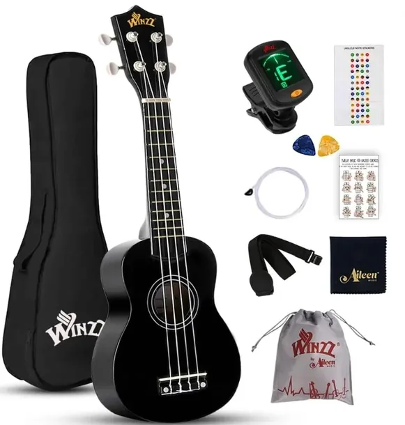 UKULELE SOPRANOWE CZARNE + GRATIS ZESTAW AKCESORIÓW POKROWIEC KOSTKI