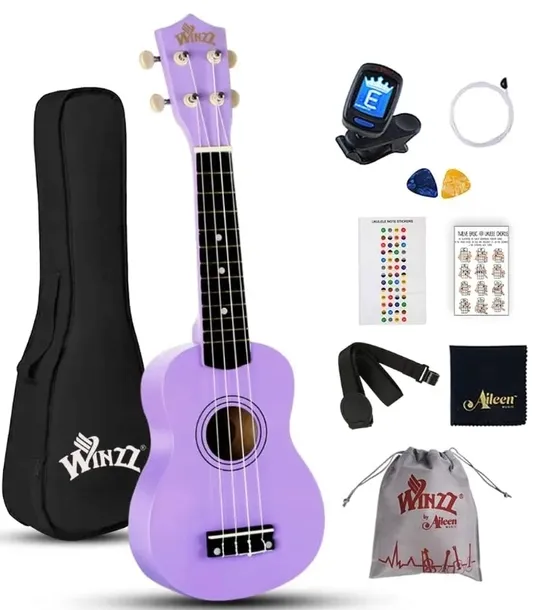 UKULELE SOPRANOWE FIOLETOWE + GRATIS ZESTAW AKCESORIÓW POKROWIEC KOSTKI