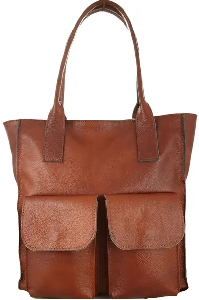 Skórzana Damska Torebka Shopper Skóra Naturalna Włoska Vera Aktówka Premium