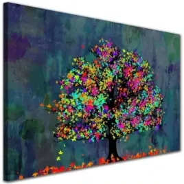 obraz-do-salonu-drzewo-kolorowy-liscie-niebieski-ozdoba-dekoracja-prezent