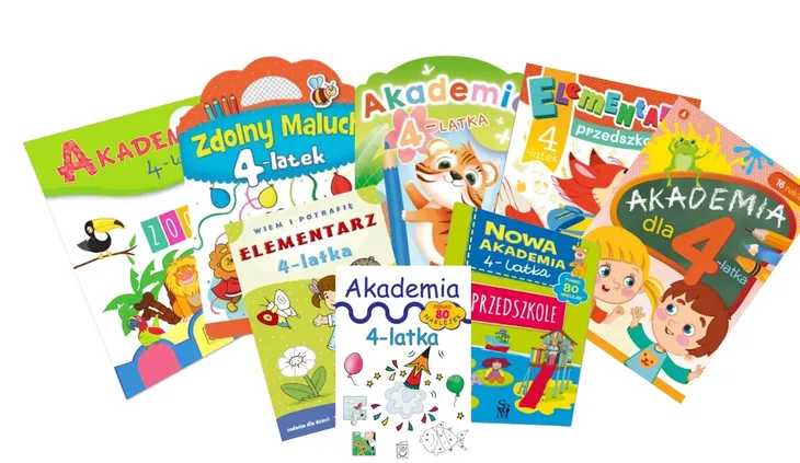 Pakiet 4 Latka Elementarz Akademia Nauka i Zabawa Rozwój Malucha Zestaw 8w1