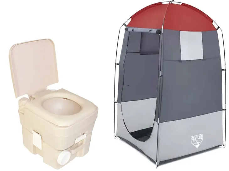 2W1 ZESTAW NAMIOT PRZEBIERALNIA TURYSTYCZNA POD KEMPING + 33L WC TOALETA