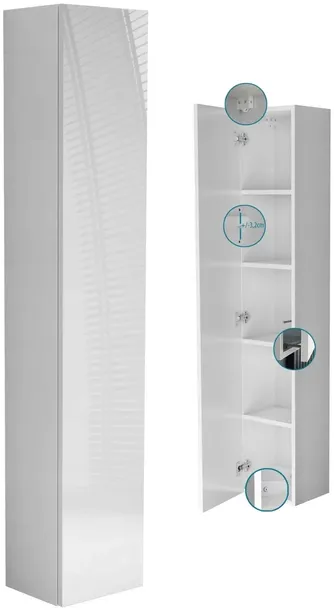 wiszący słupek komin łazienkowy 30 do łazienki 160x30 biały + połysk